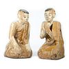 Pair of Carved Wood Monks in Saffron Robes
