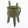 Shang Dynasty Style Bronze Footed Pot with Handle