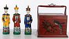 3 Chinese Porcelain Painted Figures & Red Tea Box