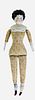 Low Brow china shoulder head doll "Marion". 16" doll with molded and painted hair and facial features, "Marion" and trim in gold, on printed alphabet 