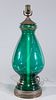 Green Gilt Glass Vase mounted as Lamp