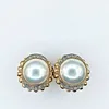 Classic Mabe Pearl & Diamond Button Stud Earrings