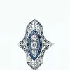 Exquisite Art Deco Diamond & Synthetic Sapphire Navette Ring - 18K White Gold