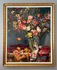 Massive Oil on Canvas sgd. McCREERY JORDAN Still-life of Flower Bouquet and Apples