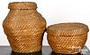 Two large Pennsylvania covered rye straw baskets
