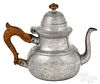 Philadelphia pewter pear shaped teapot, ca. 1765