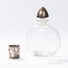 Cut Glass and Silver Decanter with Sterling Silver Garbage Can Shot Glass