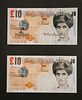 Two Banksy "Difaced Tenner" Pound Notes