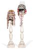 TWO AKHA BEADED HEADDRESSES W/ STANDS