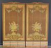 2 Antique Hand Painted 3 Panel Screens.