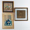 Japanese Woodblock Print w/ 2 Chinese Embroideries