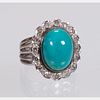 A 14kt. White Gold, Turquoise and Diamond Ring,