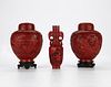 Grp: 3 Chinese Cinnabar Lacquer Ginger Jars and Vase