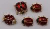 JEWELRY. (5) 18kt Gold and Enamel Ladybug Brooches
