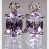 A Pair of Sterling Silver, Amethyst and Diamond Earrings,