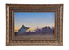 A large oil on canvas evening view of Beni Souef Egypt by Charles Theodore Frere