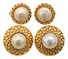 Two Pairs of Chanel Earrings, round with faux pearl center, marked Chanel Made in France, 2419 and 2809.