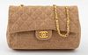 Chanel Beige Linen Flap Bag with Chain Strap