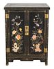 Chinese Black Lacquered Stone Inlaid Cabinet