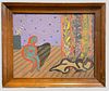 Signed K. MILLER Abstract Mid Century Oil on Board 