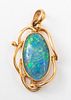 14K Yellow Gold Oval Opal Free Form Pendant