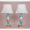 A Pair of Sevres Style Porcelain Table Lamps, 20th Century.