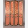 A Chinese Style Painted Lava Walnut Four Panel Floor Screen, ca. 1970s,