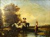 Early 19th Century English Oil on Canvas "Crossing The Stream".