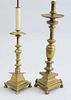 TWO BAROQUE STYLE BRASS PRICKET STICK LAMPS