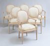 SET OF SIX LOUIS XVI STYLE IVORY STAINED FAUX BOIS ARMCHAIRS, MODERN
