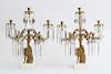 PAIR OF VICTORIAN GILT-METAL, GLASS AND MARBLE FIVE-LIGHT CANDELABRA