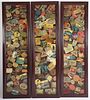 Three Vintage Framed Decoupage Hotel Luggage Label Decorated Screen Panels