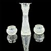 3pc Cut Glass Silver Rimmed Bud Vase and Salt Cellars