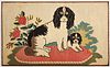 Large Modernist Hooked Rug with Dogs and Roses