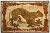 Early Hooked and Shirred Hooked Rug with Leopard
