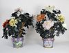Pair of Chinese Large Carved Hardstone Flower Trees in Cloisonne Pots
