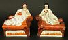 Pair of Staffordshire Figures Reclining on Daybed, 19th Century