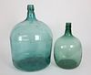 Two Green Demijohn Glass Bottles