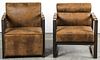 2 Modern Distressed Leather-Style Chairs
