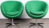 2 Modern Green Upholstered Swivel Chairs