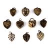 Collection of Victorian Silver Heart Charms and Lock