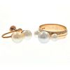 Cultured Pearl, 14k Yellow Gold Ring with Earring