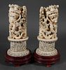 Pair Antique Chinese Carved Ivory Foo Dogs