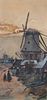 Dutch Windmill Painting, Illegible, WC