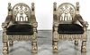 Pair of Carved and Hammered Metal Throne Chairs