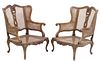 (2) FRENCH LOUIS XV STYLE CANED WINGBACK FAUTEUILS