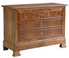 FRENCH LOUIS PHILIPPE WALNUT THREE-DRAWER COMMODE