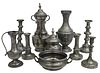 (10) FRENCH PEWTER CANDLESTICKS & TABLEWARES