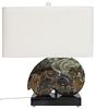 POLISHED AMMONITE FOSSIL TABLE LAMP ON MARBLE BASE