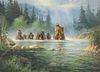 SIGNED G. HARVEY PRINT ON CANVAS RIVER CROSSING